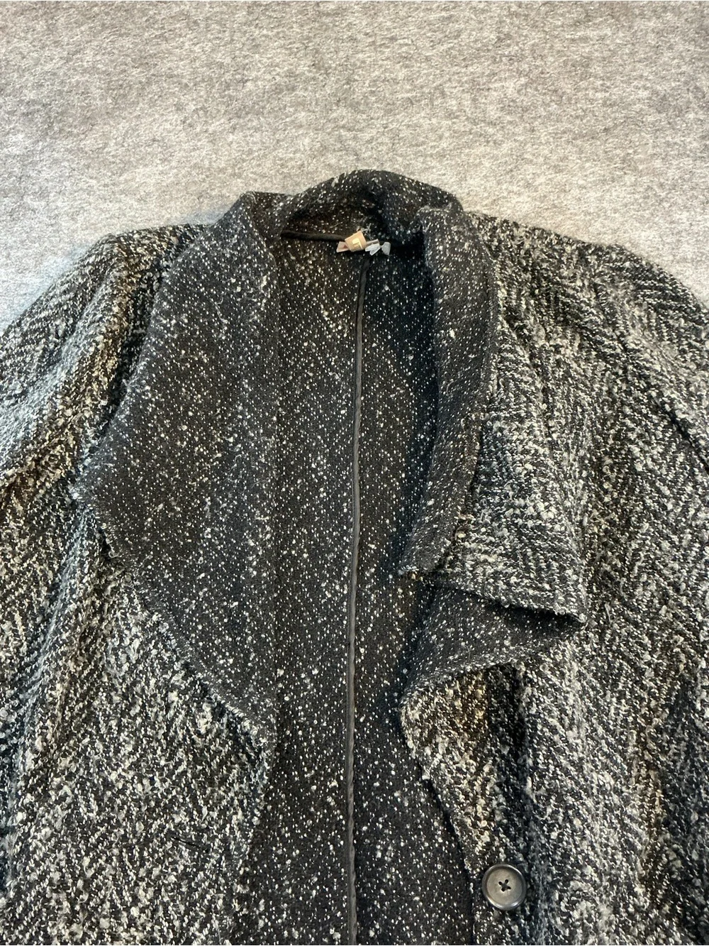 J. Jill Women's Black & White Herringbone Drape Front Coat Size L